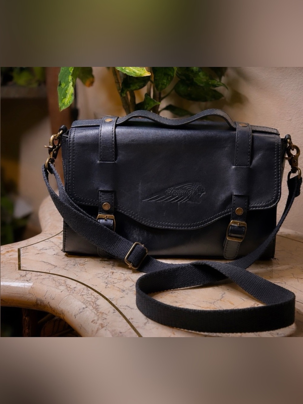 Black Leather Indian motorcycle purse